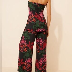 Hutch Strapless Floral Wide-Leg romper - Black with Red & Pink Floral Print